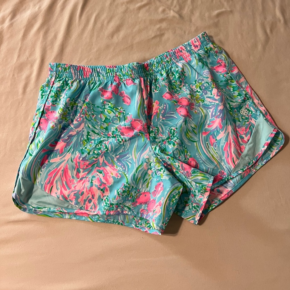 Lilly Pulitzer Women's Aqua La Vista Athletic Shorts - Pink and Green